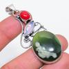Подвеска из серебра 925 пробы с натуральным нефритом и опалом 2,64 дюйма e2g62
