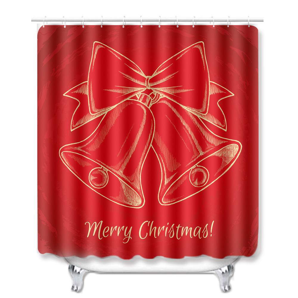 Christmas Shower Curtain Floor Mat Combination Four-Piece Bathroom Non-Slip Door Mat Foot Mat Bedroom Living Room Carpet