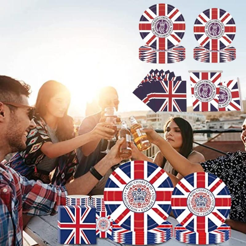 Король Карл III Юнион Джек Одноразовая праздничная посуда для празднования дня рождения