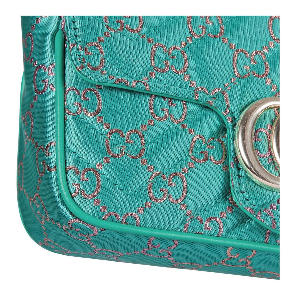 Gucci GG Marmont Double G Logo Print Canvas Mini Shoulder Bag Women Shoulder Bag Light-Blue 476433-2ABNC-8080