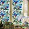 Laser-cut Dreamy Blue Floral Living Room Window Decorative Static Cling Film