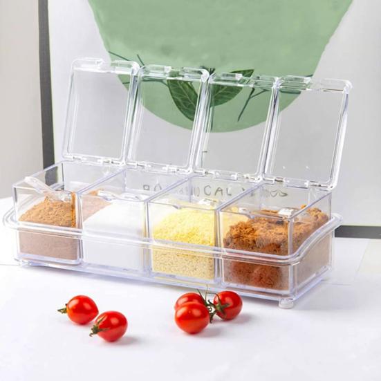 Yousheng Прозрачный набор контейнеров для специй с крышками и ложкой 4-в-1 кухонный органайзер для соли, сахара, перца герметичный контейнер для хранения в кладовой