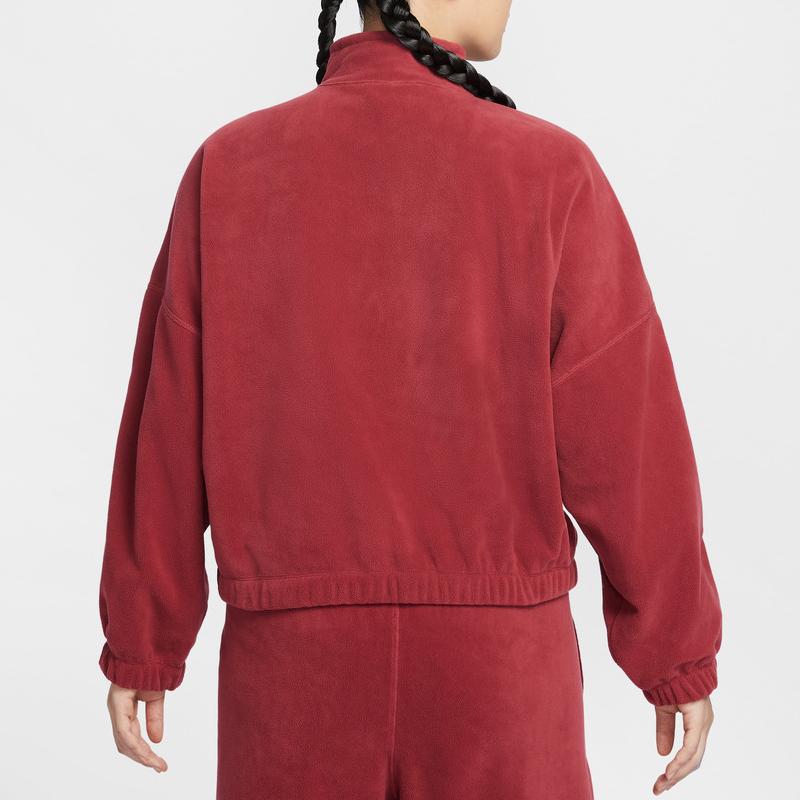 Nike Год Лошади Лимитированная Серия CNY Новый Год Воротник-стойка Однотонный Со спущенным плечом Длинный рукав Флисовый топ Женские топы HV3716-613