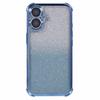 For iPhone 16 Case Electroplating Clear TPU Phone Cover with Lens Film and Glitter Card - Blue