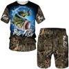 3D Camouflage Fishing Clothing Men's Shorts Sets Summer Sports Suit Casual T Shirts+Shorts 2PCS Outfits Fashion O-Neck Tracksuit
