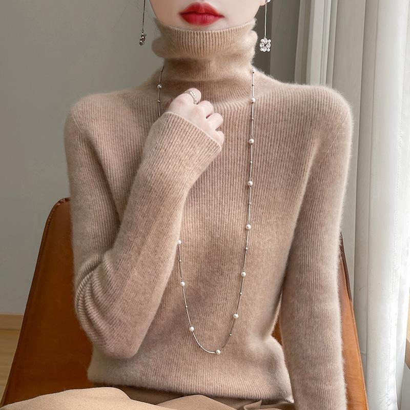 INDFS Women's Fashion Casual Fall Winter Solid Color Print Long Sleeve High Neck Sweaters