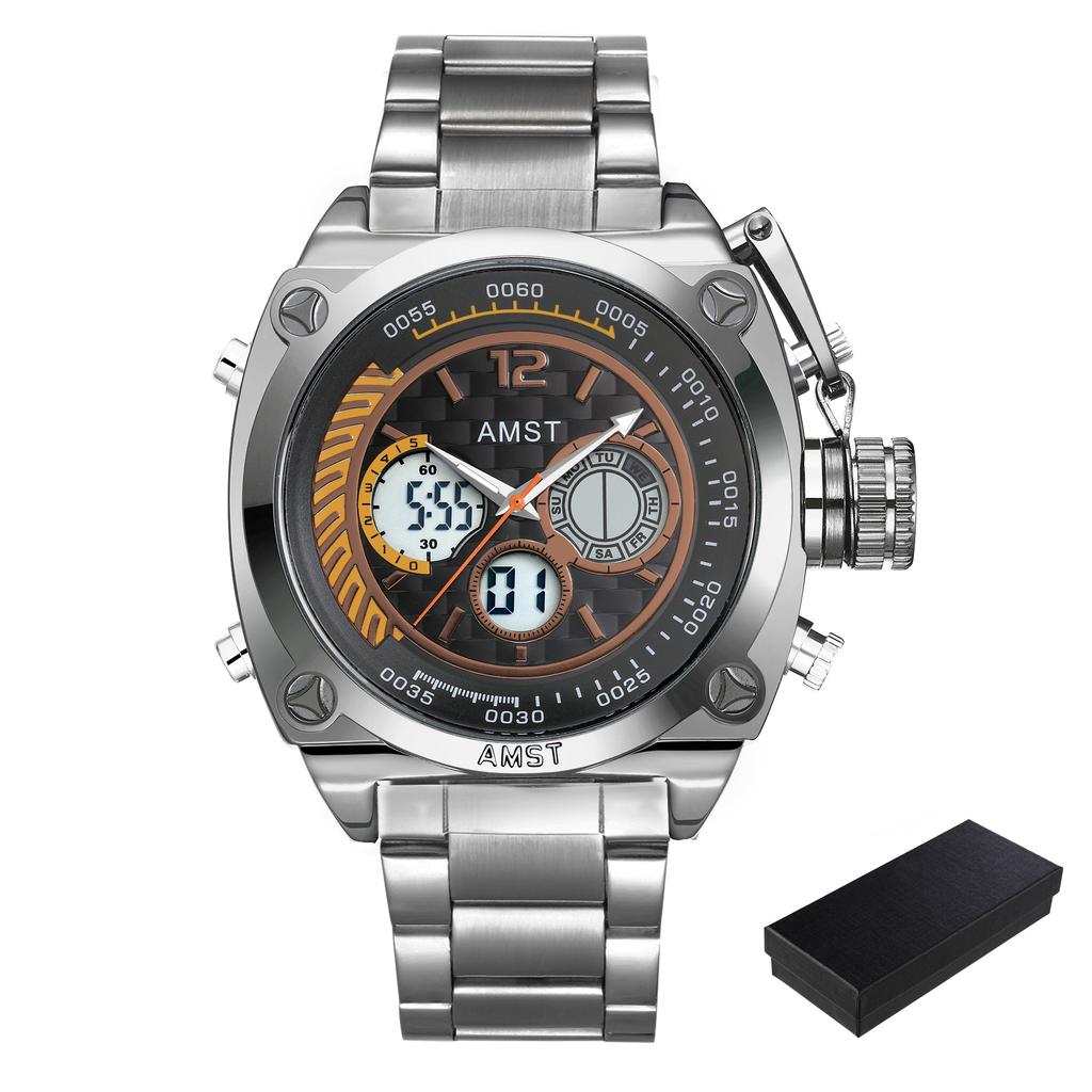 AMST Luxury Watch for Man Quartz Sports Men Watch Waterproof Luminous Stainless Steel Chronograph Men's Watches Clock Reloj