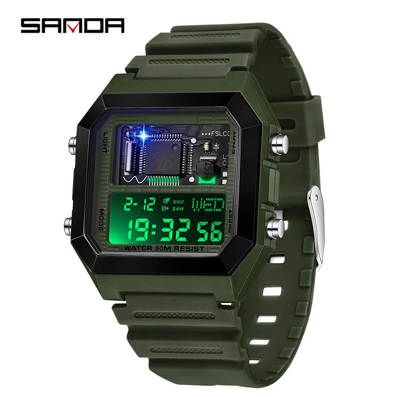 Цифровые часы Sanda 6216 Система 12/24 часа Обратный отсчет Светящаяся функция Часы Будильник Секундомер Водонепроницаемые Ударопрочные