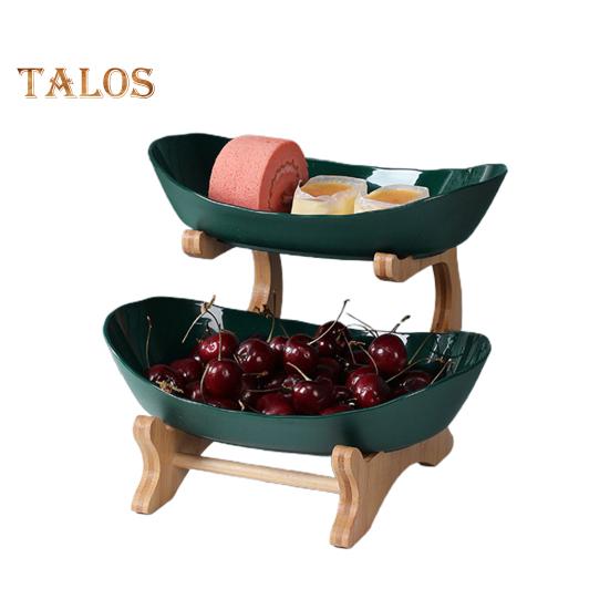 Блюдо для фруктов, элегантный деревянный держатель, овальная отличная 1/2-ярусная овальная подставка для сервировки фруктов для дома