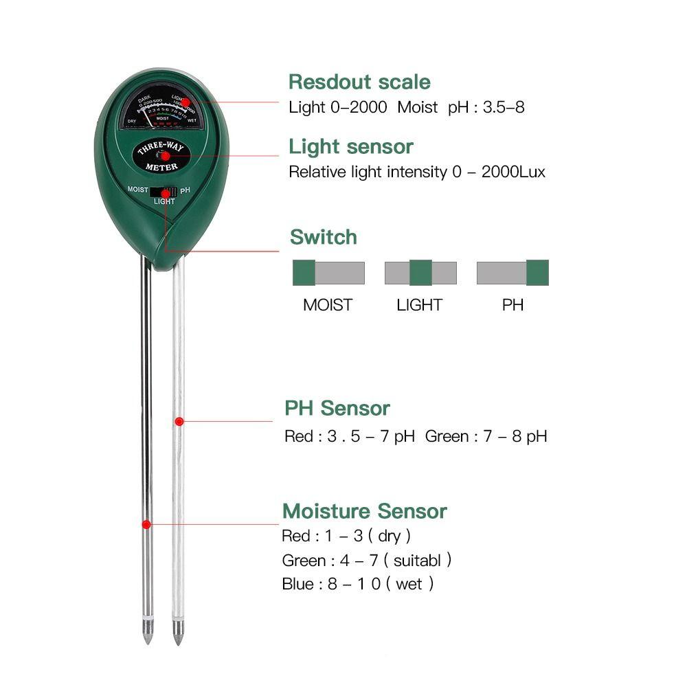 3 in1 Soil Detector PH Tester Soil PH Level Tester Sensor Tool Soil Moisture Meter Farm
