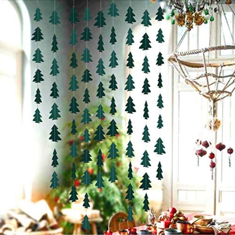 Green Brown Woodland Party Decor Paper Pine Tree Garland Banner Christmas Ornament Nature Camping Holiday Decoration