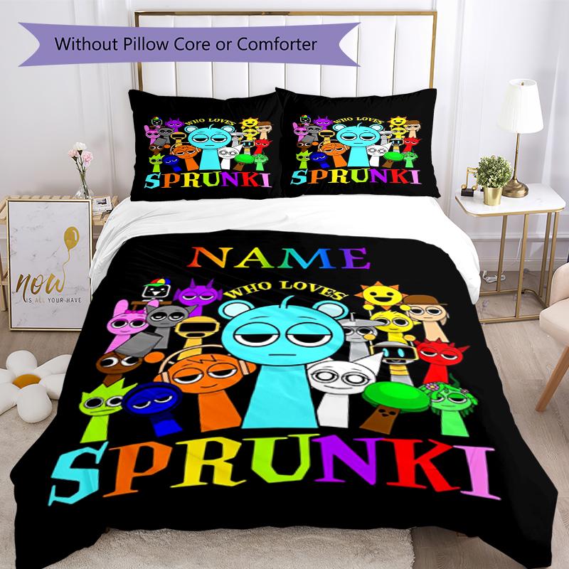 3pcs Custom Name Sprunki Bedding Set Duvet Cover Closure Includes 1 Duvet Cover & 2 Pillowcases, Soft and Comfortable for All Seasons.
