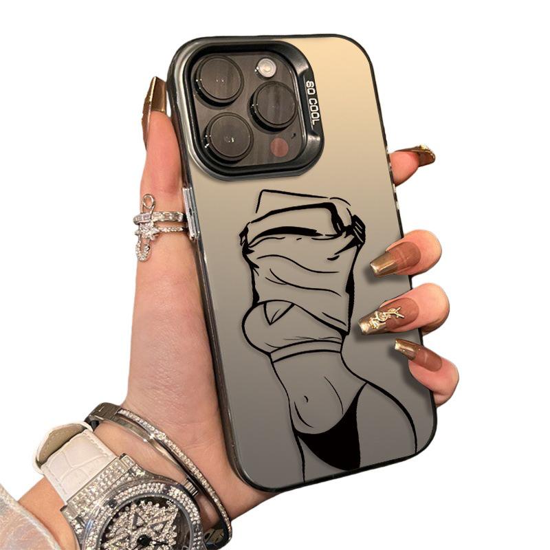 Серебряный чехол для Apple iPhone 17/16/15 Plus/13/14/12 Pro Max - Дизайн "Обнаженная девушка"