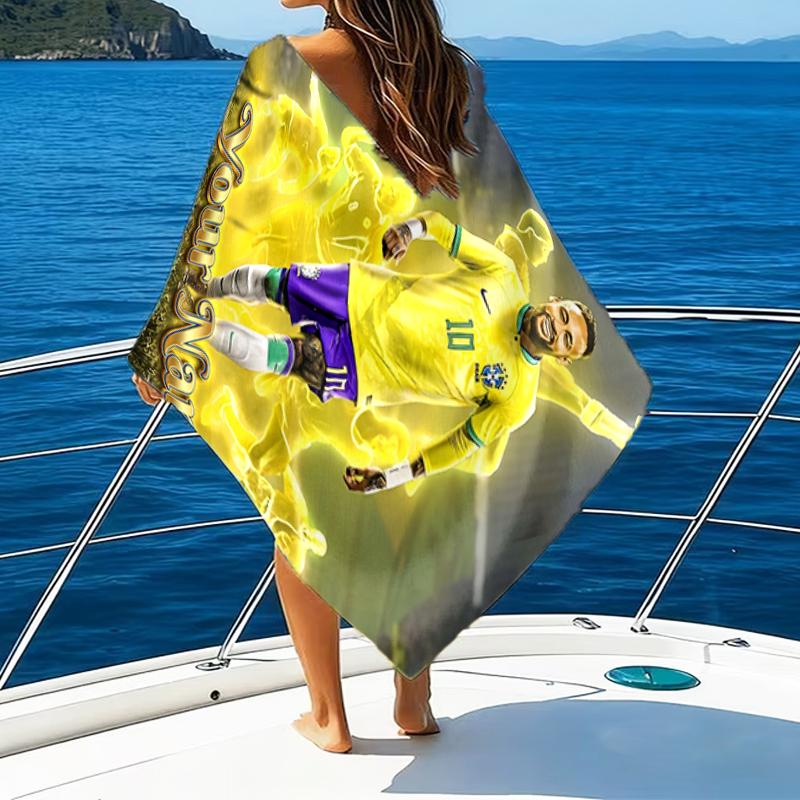 1pc Brazilian football player Beach Towel with Custom Name, Beach and Seaside Swimming Pool Equipment, Fashion Pattern, Rectangular, Travel Essential