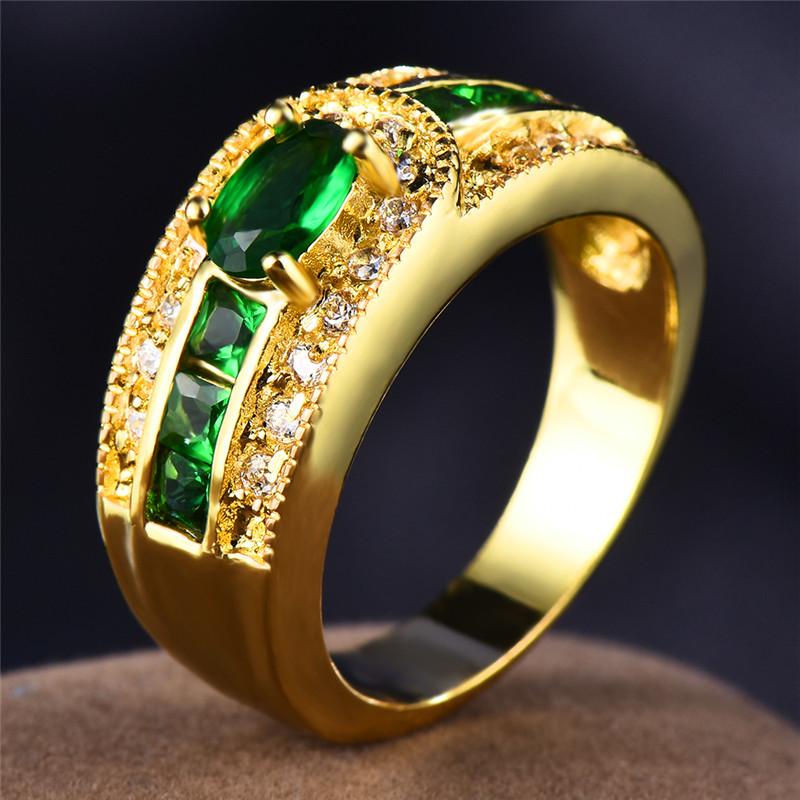 Luxury Yellow Gold Color Blue Green Purple Oval Stone CZ Ring Engagement Ring Wedding Band Ring Valentine's Day Gift