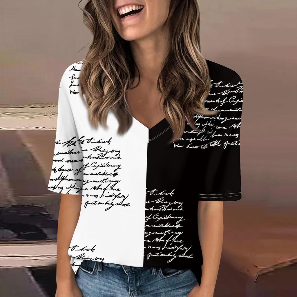 Рубашки для женщин, модные футболки с v-образным вырезом, повседневные летние футболки с принтом, футболка, блузка, топы с короткими рукавами для женщин