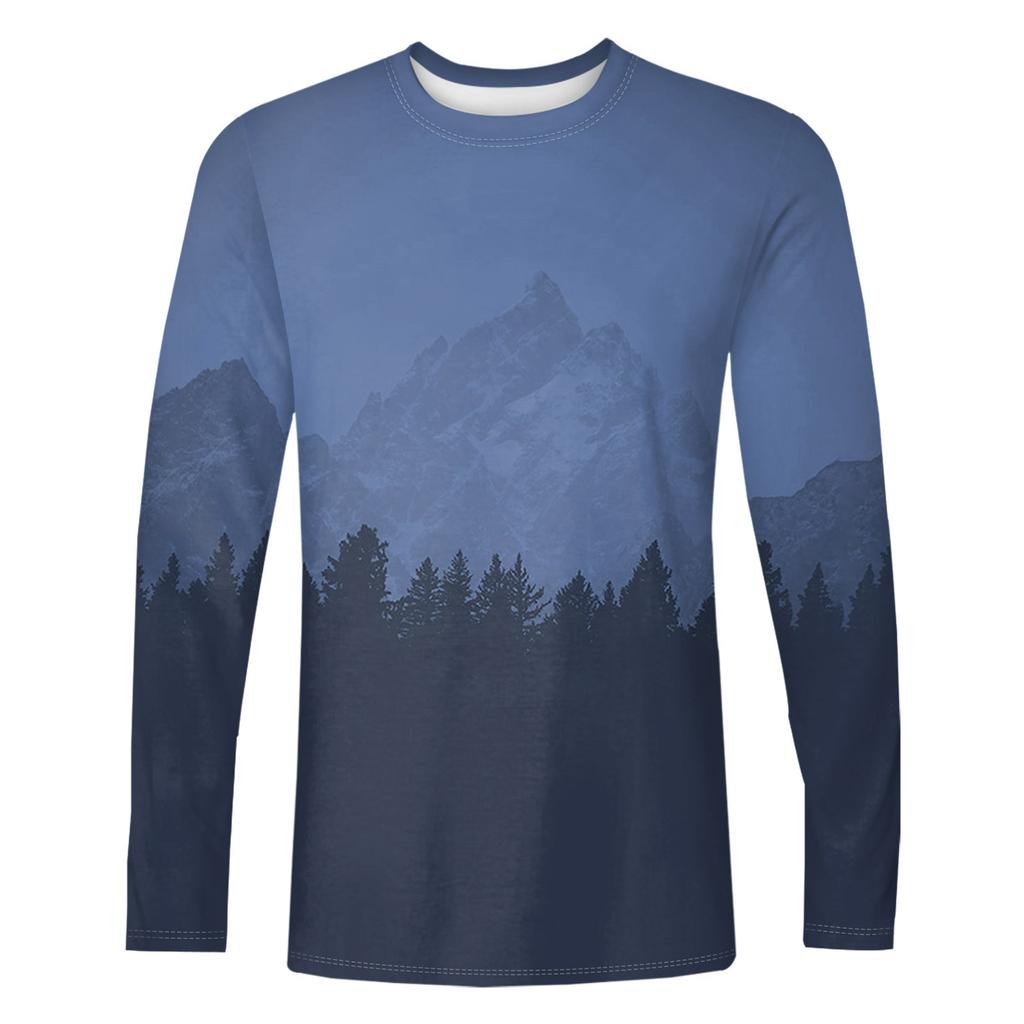 Муж. Футболка Круглый вырез Одежда Одежда На открытом воздухе Длинный рукав С принтом Модельер Винтаж