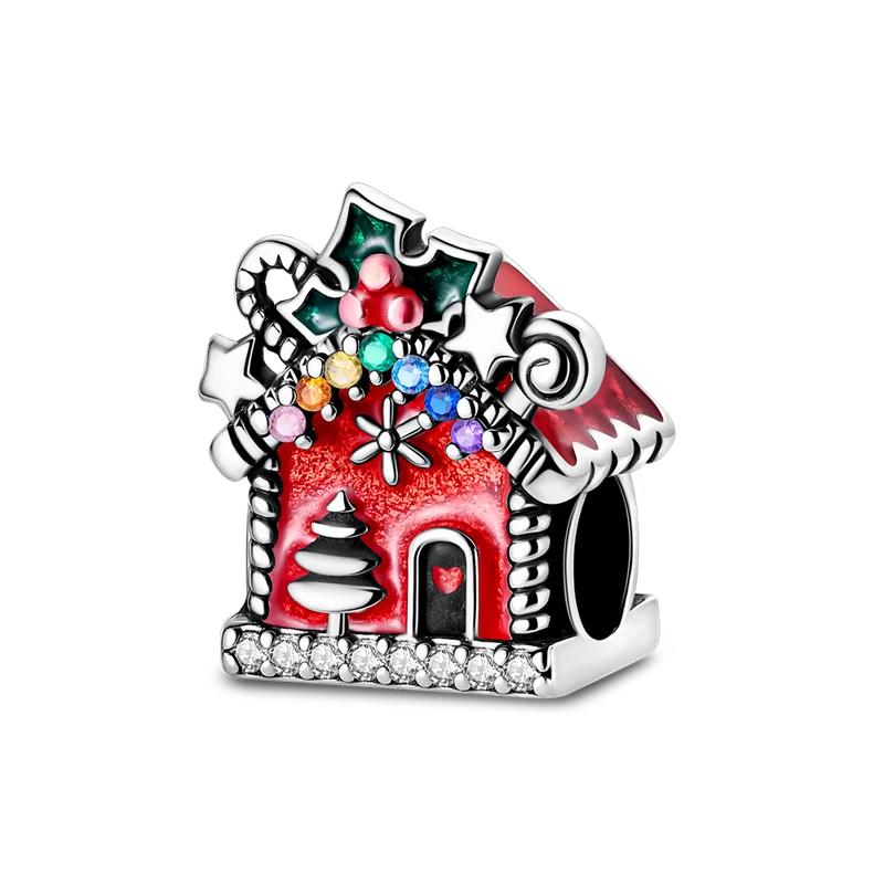 925 Silver Santa Claus Charms Bead Christmas House Dangle Pendant Fit Bangle Bracelet Necklace DIY Jewelry