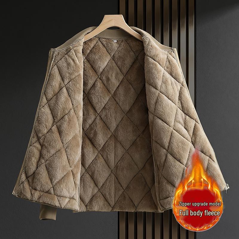 Men's Thickened Flannel-Lined Cotton Jacket - Autumn/Winter, Loose Fit, Plus Size, Warm Base Layer Outerwear