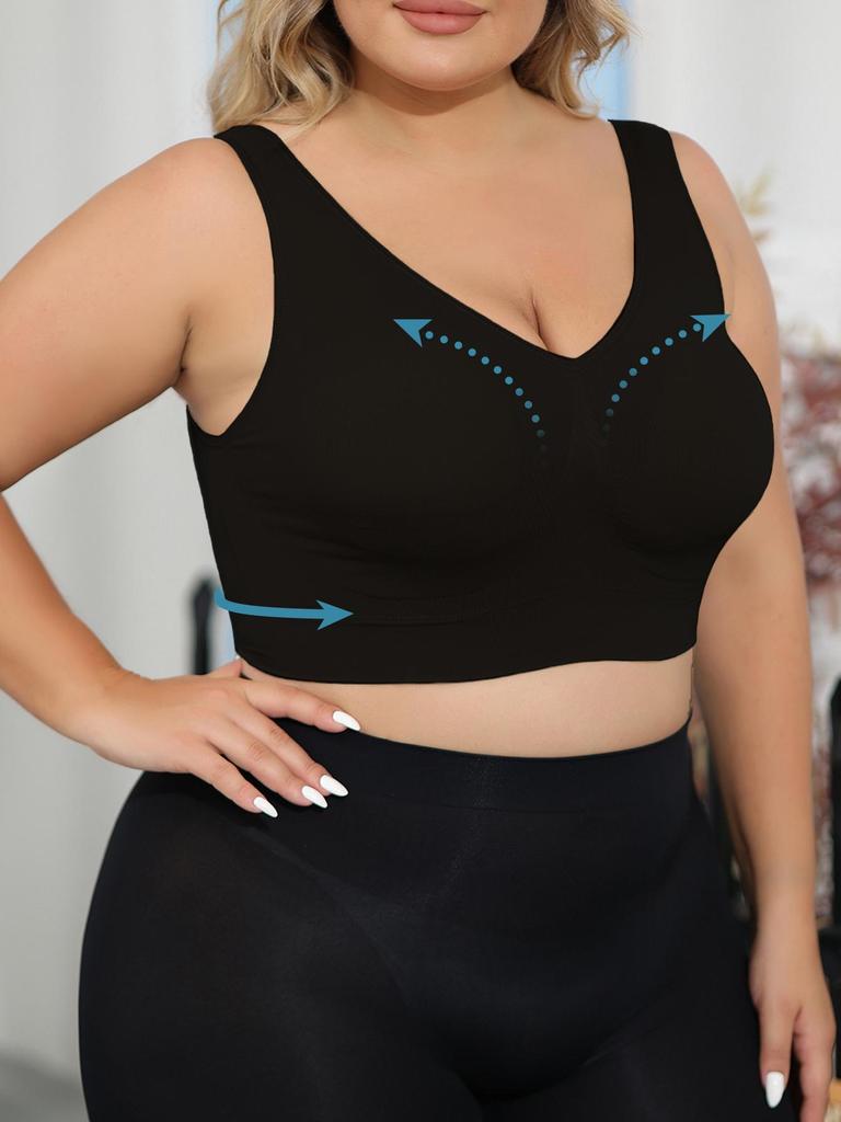 Женские бюстгальтеры больших размеров без косточек, поддерживающие форму и предотвращающие провисание и провисание - съемные подушечки ЧЕРНЫЙ 1XL-4XL