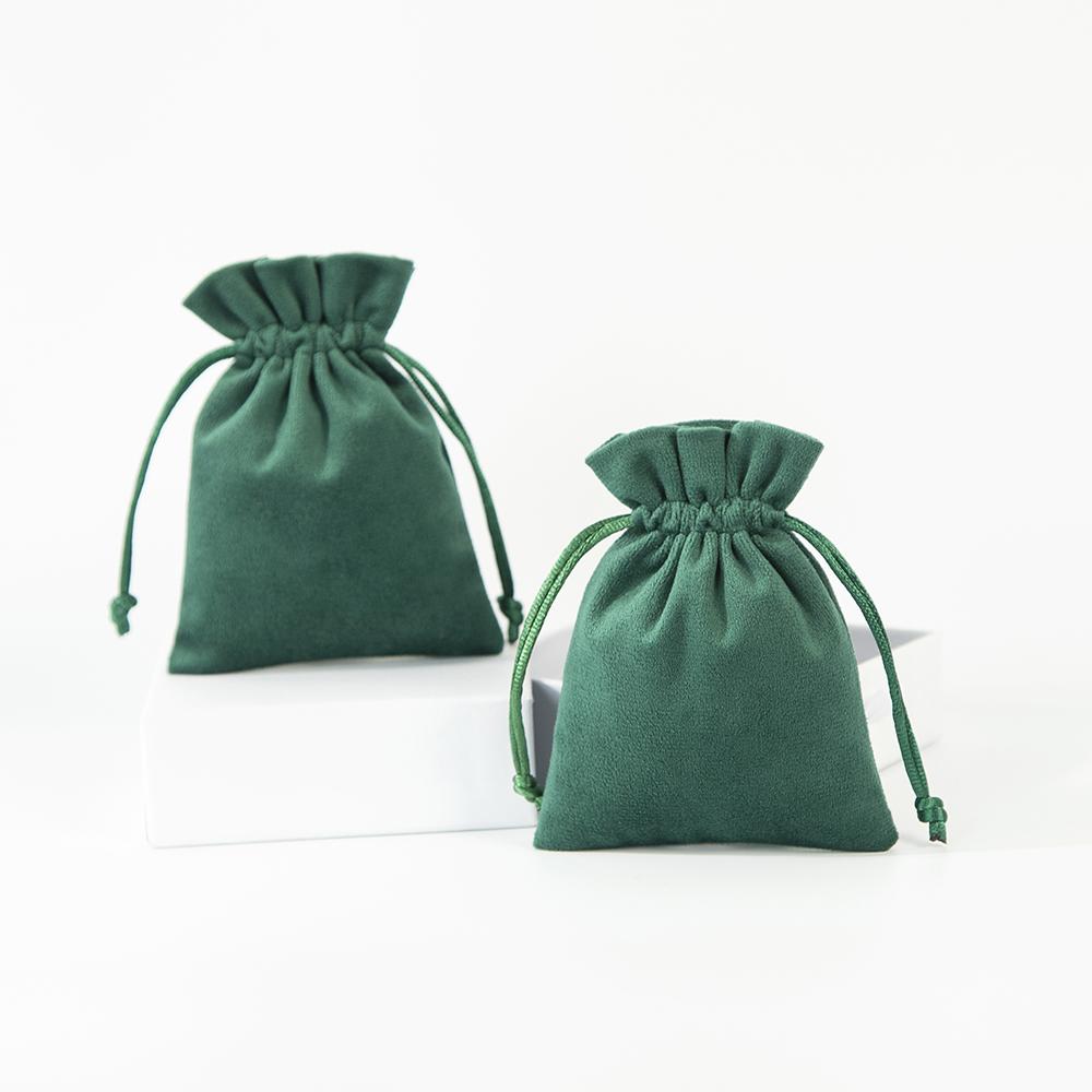 5 шт./лот темно-зеленая замшевая сумка для ювелирных изделий мягкая бархатная грибная упаковка открытого типа с завязками для хранения колец сережек органайзер