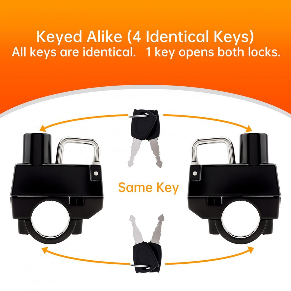 2pcs 22-25mm Anti-Theft Helmet Lock Heavy Duty Motorcycle Scooter ATV Includes 4 Keys D Circle Buckle Keychain
