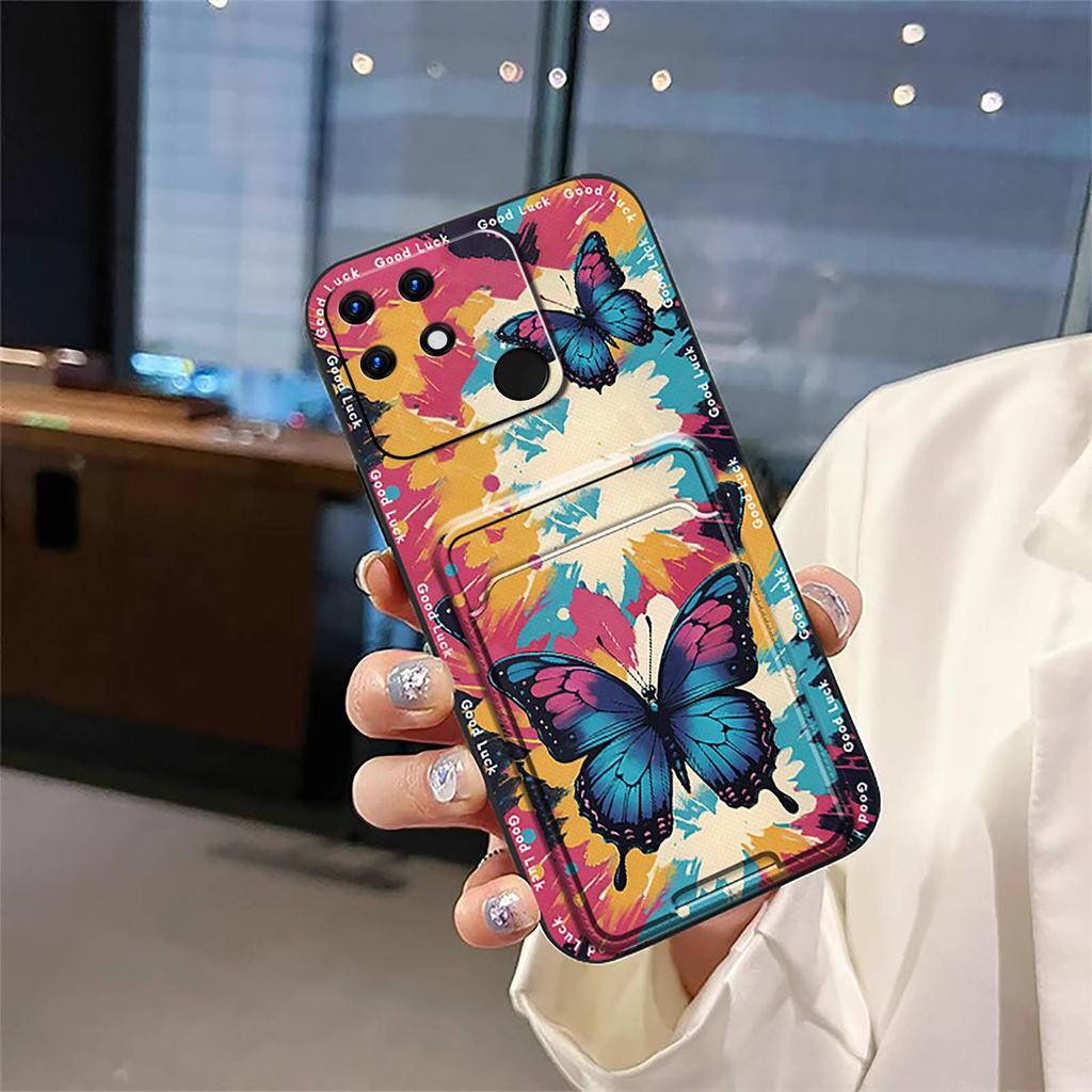 Слот для карт Задняя крышка Чехол для телефона Для OPPO Realme Narzo 50A защитный Прочный Грязеотталкивающий Мультяшный ТПУ Ударопрочный Милый