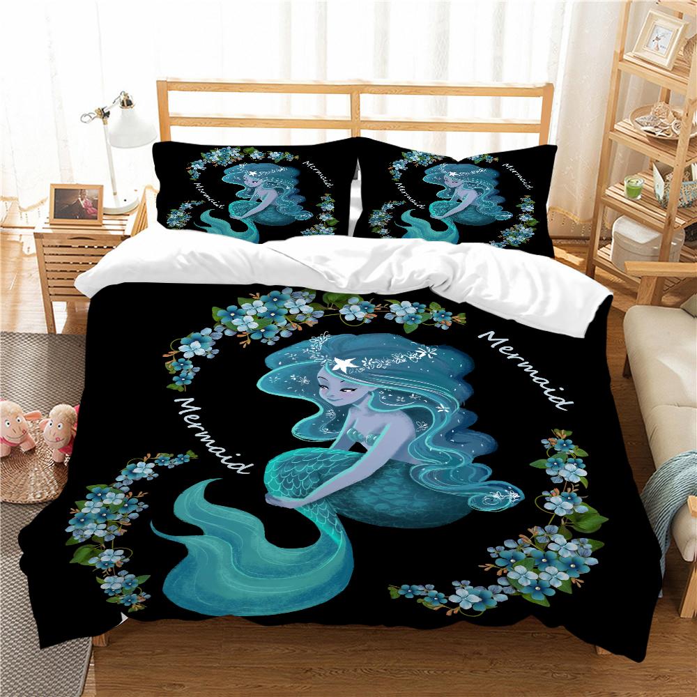 3D Printed Mermaid Princess Bedding Set for Girls and Women, Dreamy Quilt Cover Pillowcases 2/3pcs Gift