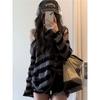 Gothic Streetwear Striped Knitted Sweater Women Harajuku Punk Hollow Out Jumper Hole Loose All-match Tops Grunge E-girl