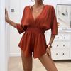 Spring and Summer Women's Temperament Waist Solid Colour Hanging Neck Short Jumpsuit