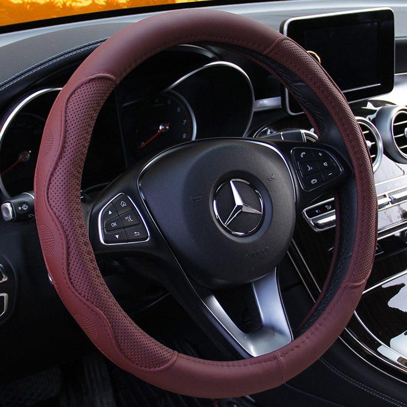 Car Steering Wheel Cover All Year Round Neutral Non-Slip Anti-Sweat Ultra-Thin Steering Wheel D-Type Handle Cover Breathable Leather for Men and Women