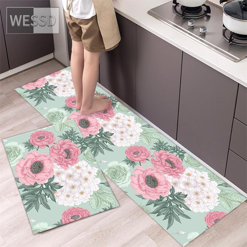 Retro Floral Rug For Kitchen Floor Chinese Style Flower Carpet Runner Home 40x60cm 40x120cm 2 Pieces Laundry Mats Absorbent Non-slip Chair Mat
