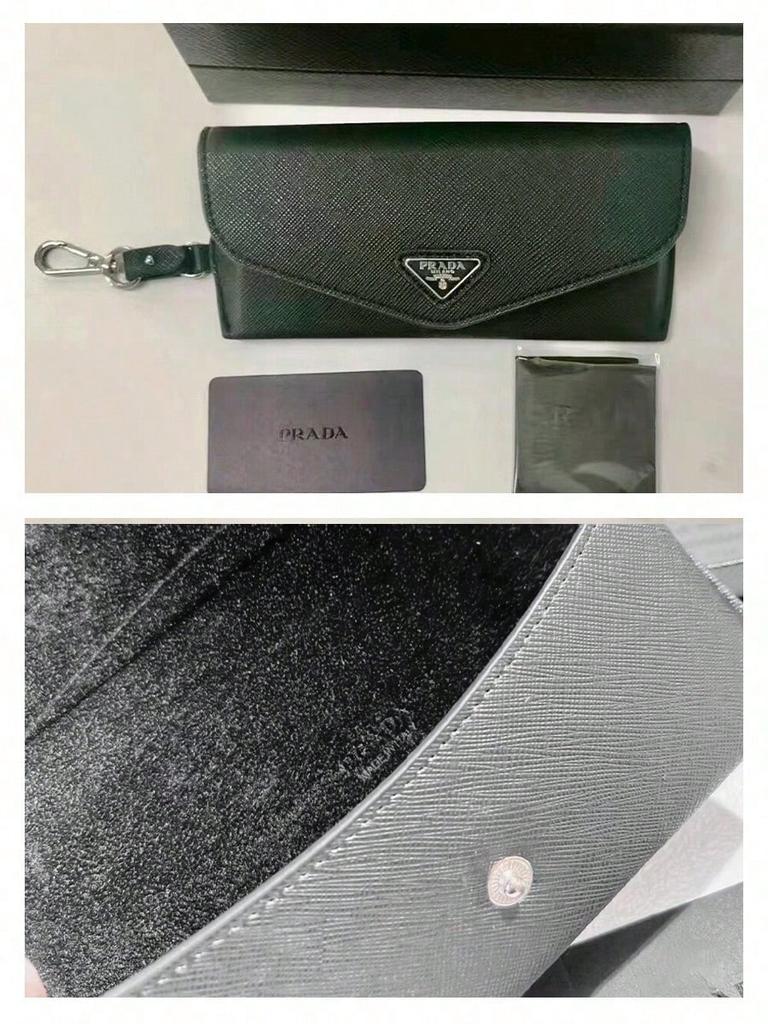 Prada Черный футляр для очков из ПУ-кожи с клипсой