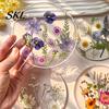 Mother's Day Gift Ideas Floral Print Acrylic Coaster, Non-Slip Surface Heat Resistant Protection Cup Pad, Modern Kitchen Table Decor Transparent Round