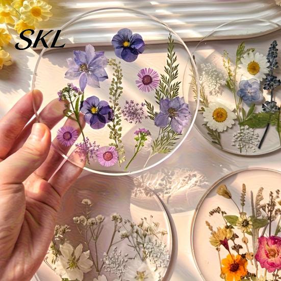 Mother's Day Gift Ideas Floral Print Acrylic Coaster, Non-Slip Surface Heat Resistant Protection Cup Pad, Modern Kitchen Table Decor Transparent Round
