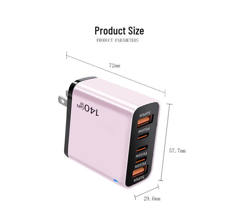 Многопортовое USB-C/A зарядное устройство 140 Вт со штекером US/EU/UK для быстрой зарядки PD