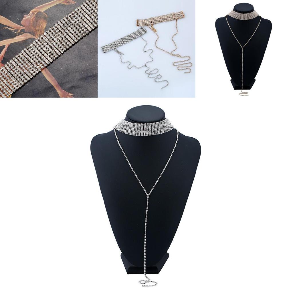 Fashionable Rhinestone Decoration Women Neck Necklace With Tassels For Casual And Evening Wear