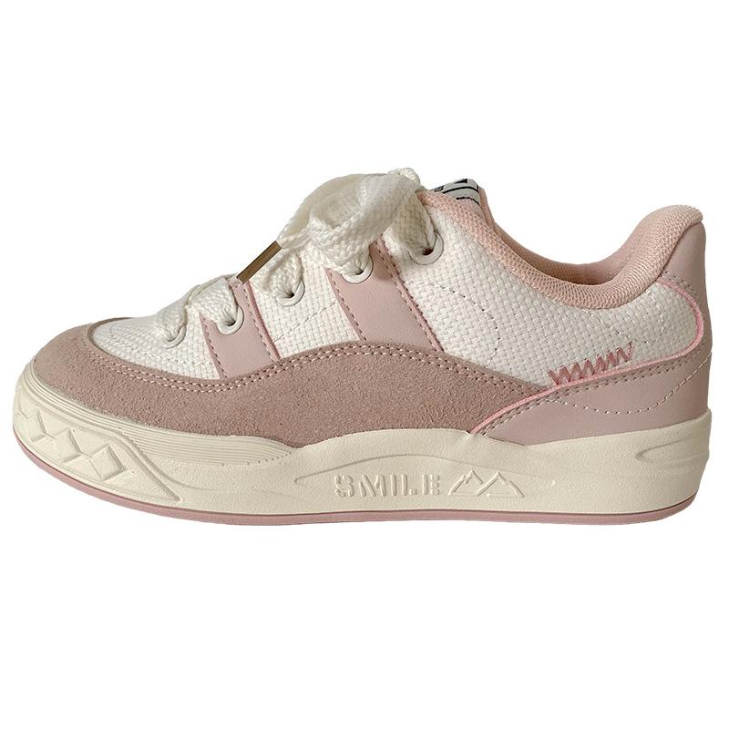 BE-6832 latex insole/2025 spring new bread shoes women's shoes board shoes niche round head casual white shoes