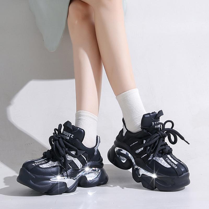 Fashion Mix Color Chunky Platform Sneakers Women Fashion Lace Up Thick Bottom Dad Shoes Woman 2024 Autumn Non-Slip Vulcanize Shoes Mujer