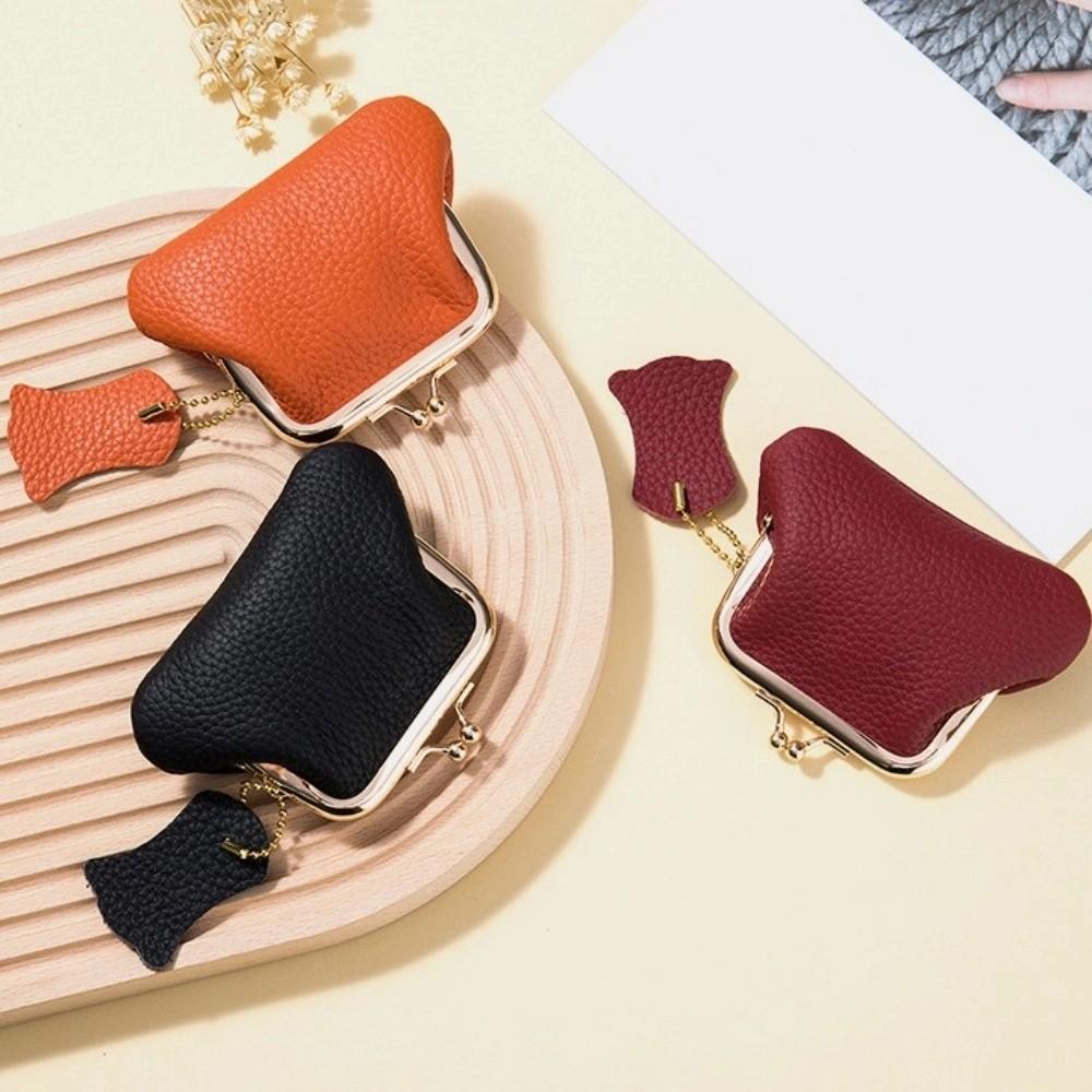 Cow Leather Mini Coin Purse Jewelry Bag Small Item Bag Elegant Kiss Lock Leather Wallet Women