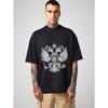 Oversized T-Shirt Black Double Eagle Crest Print Casual Streetwear Men's Fashion Top