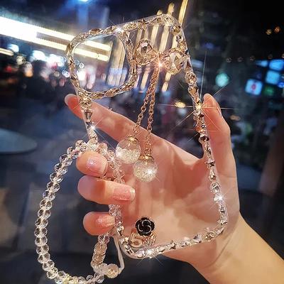 Модный прозрачный чехол с блестящей хрустальной подвеской для iphone 15 14 13 12 11promax X XS XR XS MAX 7 8 Plus/Samsung/Xiaomi Redmi с ручной цепочкой