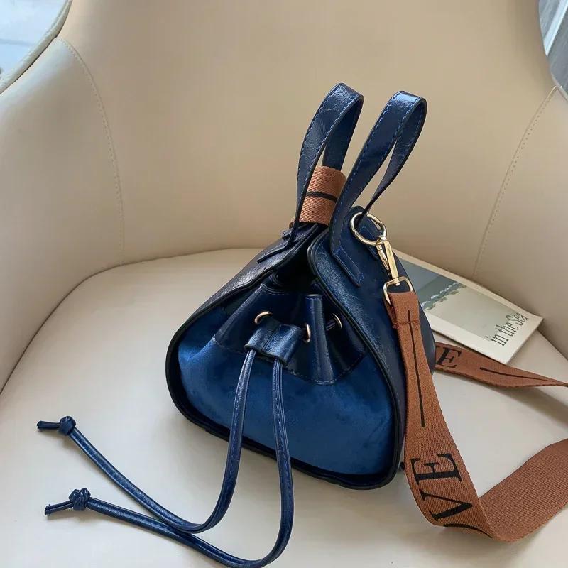 Винтажные сумки кроссбоди для женщин, универсальные мини-сумки-ведерки на шнурке, новинка осени, женская сумка на плечо из мягкой кожи