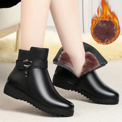 Кожаные женские сапоги зимние толстые шерстяные с подкладкой из натуральной кожи женские зимние сапоги большого размера женская зимняя обувь