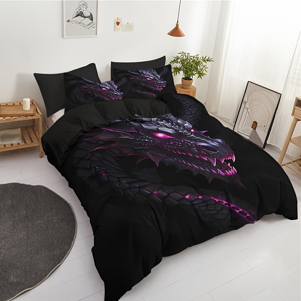 2/3Pcs 3D Dragon Printed Down Duvet Cover Set, Ancient Wild Animal Dragon Pattern Bedding Set, Suitable For Bedroom