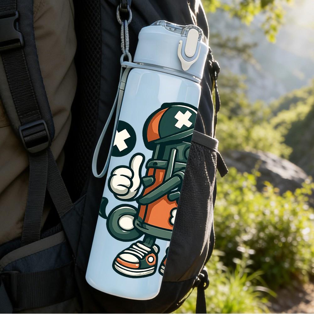 1PC Hip Hop Astronaut Pattern 750ml Color Plastic Sports Water Bottle Leakproof Flip Straw Lid Suitable for Sports Office Home Use