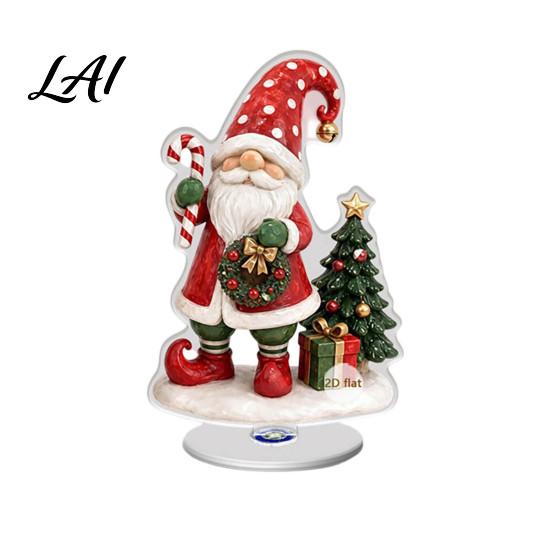 Creative Christmas Home Ornaments Rotating Gnome Acrylic Desktop Ornament 2D Flat Holiday Window Sill Ornament Tabletop Centerpiece for Party Mantel