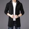 New Chenille Mid-length Plus Velvet Black Hooded Knitted Sweater Jacket Men's Autumn and Winter Cardigan