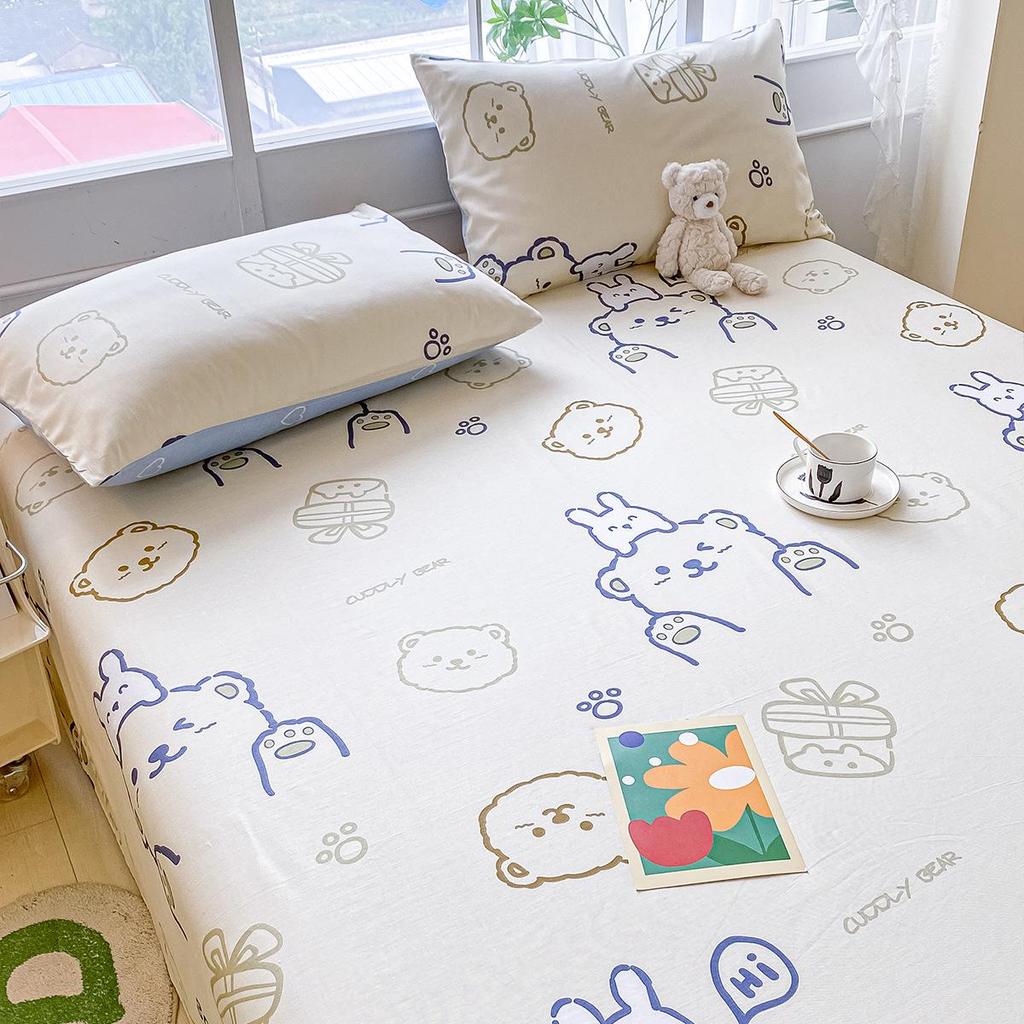 Комплект постельного белья из чистого хлопка, три предмета - Грубая ткань, на резинке, Подходит для общежитий и младенцев