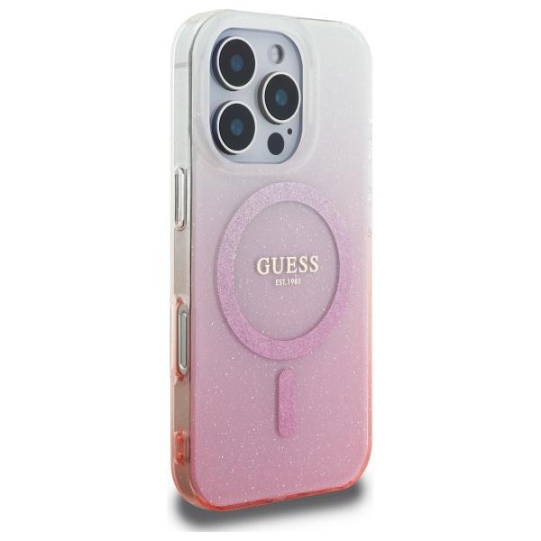 Etui do iPhone 16 Pro Guess Glitter Gradient MagSafe różowy